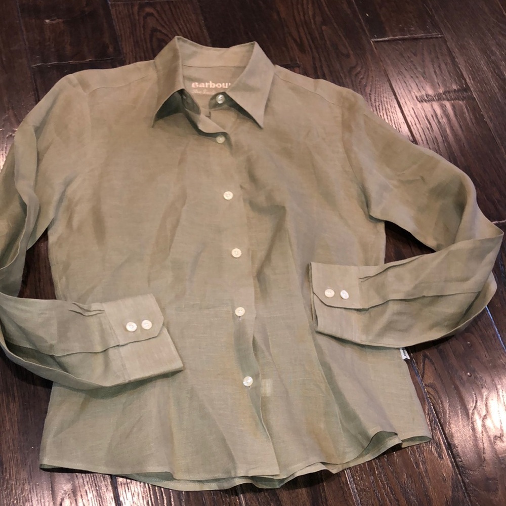 Barbour linen long sleeve ladies top button down size 6